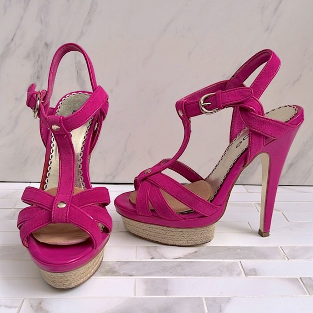 Bebe Magenta Espadrille Platform Heel Sandals Size 6